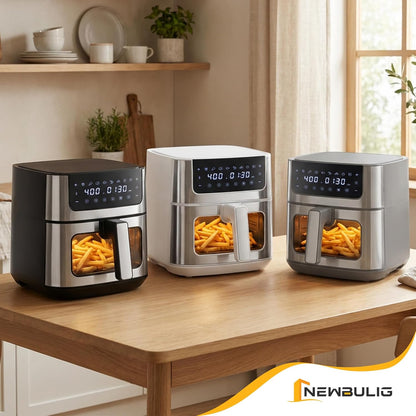 NEWBULIG Air Fryer 6.34QT - Fast Heating Air Fryer with Visible Window & Nonstick Basket | 8-in-1 Cooking Presets, Black