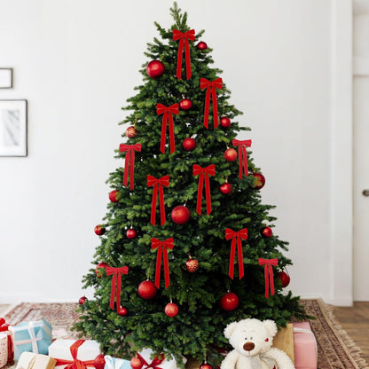 Regine Switzerland Red Velvet Ribbon Bows - 12Pcs 5in x 10in Christmas Tree Ornaments | Holiday Decor