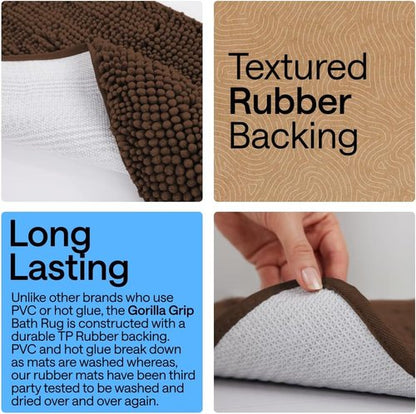 GORILLA GRIP Plush Chenille Bath Rug Mat - Soft Microfiber Oval Toilet Base Mat | Machine Washable, Brown