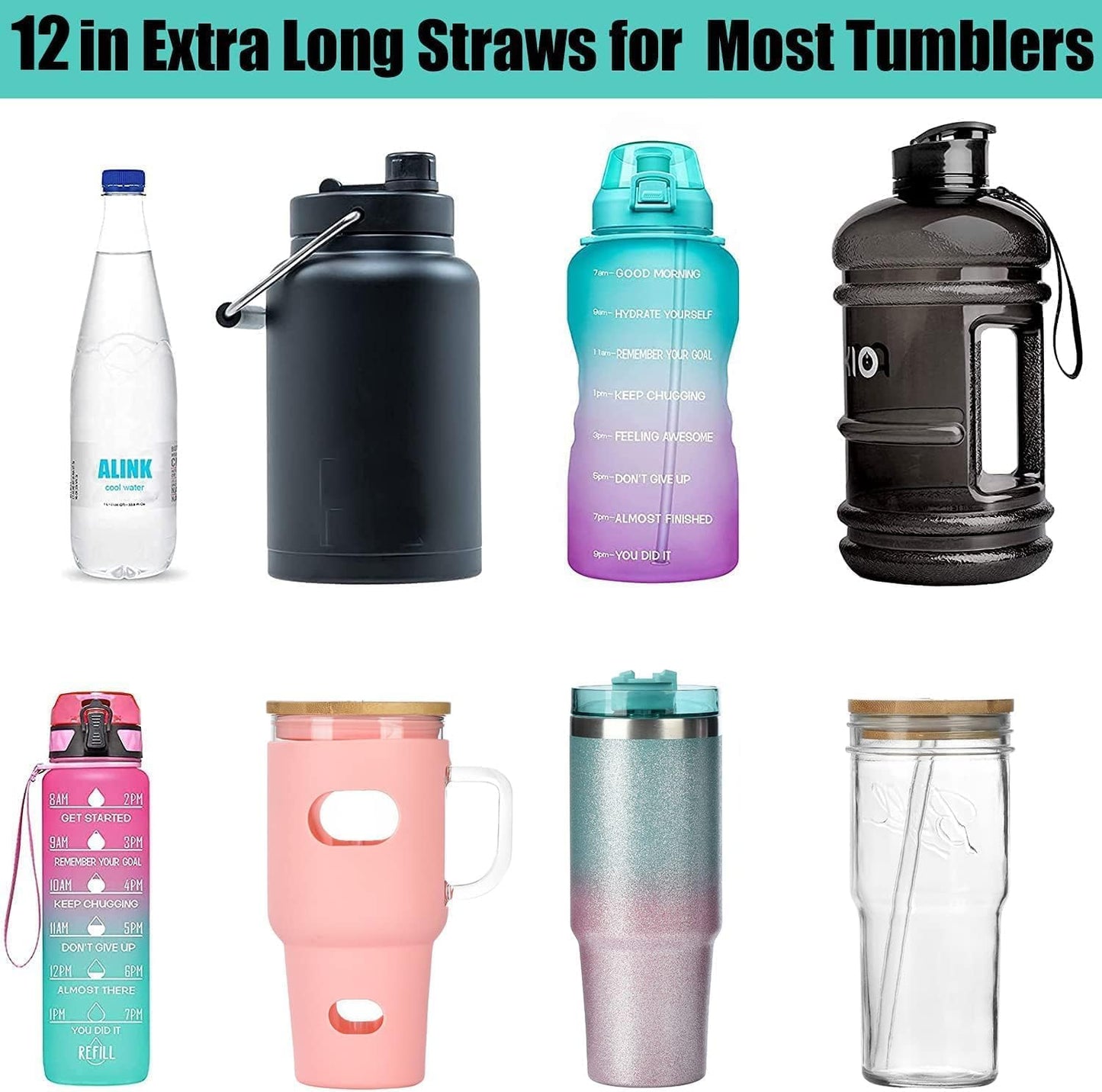 Stanley 12" Stainless Steel Straws - Reusable Metal Straws with Cleaning Brush | 4 Pack for 40 oz & 30 oz Tumblers