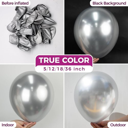 Bezente Silver Metallic Chrome Latex Balloons - 100 Pack 12-Inch Round Helium Balloons for Celebrations