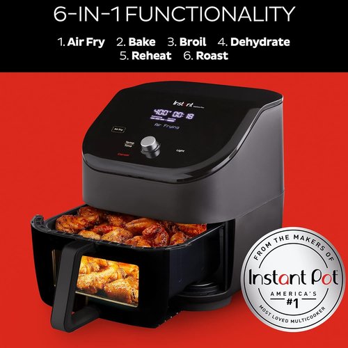 Instant Pot Vortex Plus 6QT Air Fryer - Clear Windows & Custom Programs | 6-in-1 Functions, Black