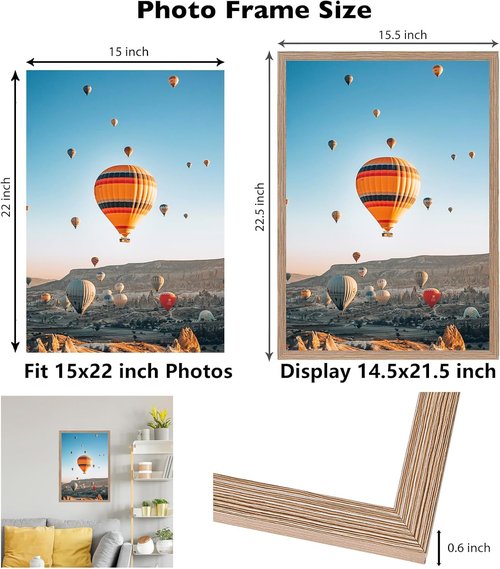 JCJMY 15x22 Picture Frame - Rustic Brown Wall Hanging for Horizontal & Vertical Photos | Gallery Display