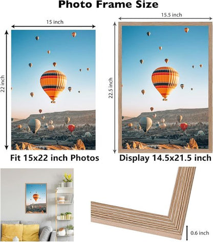 JCJMY 15x22 Picture Frame - Rustic Brown Wall Hanging for Horizontal & Vertical Photos | Gallery Display