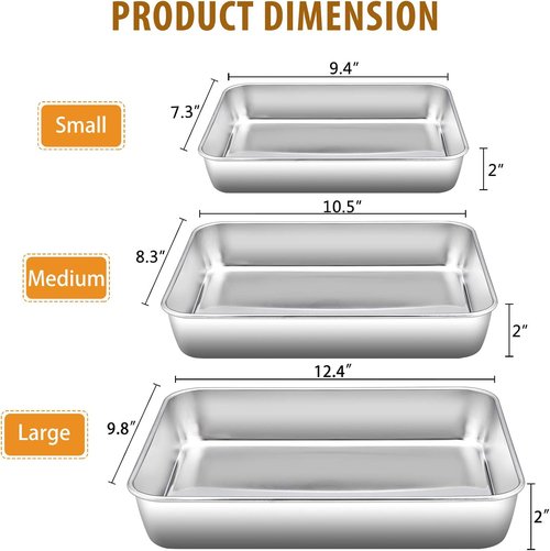 E-far Baking Pans Set - 3-Piece Stainless Steel Bakeware with 9-Inch Square Cake Pan & Easy Clean Design