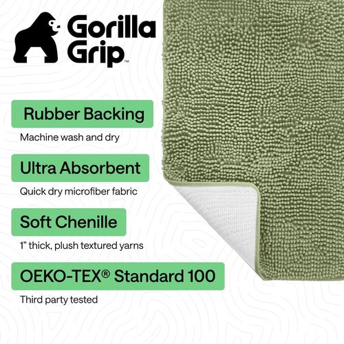 Gorilla Grip Bath Rug Mat - Thick Soft Absorbent Chenille | Quick Dry Microfiber, 24x17 Sage Green