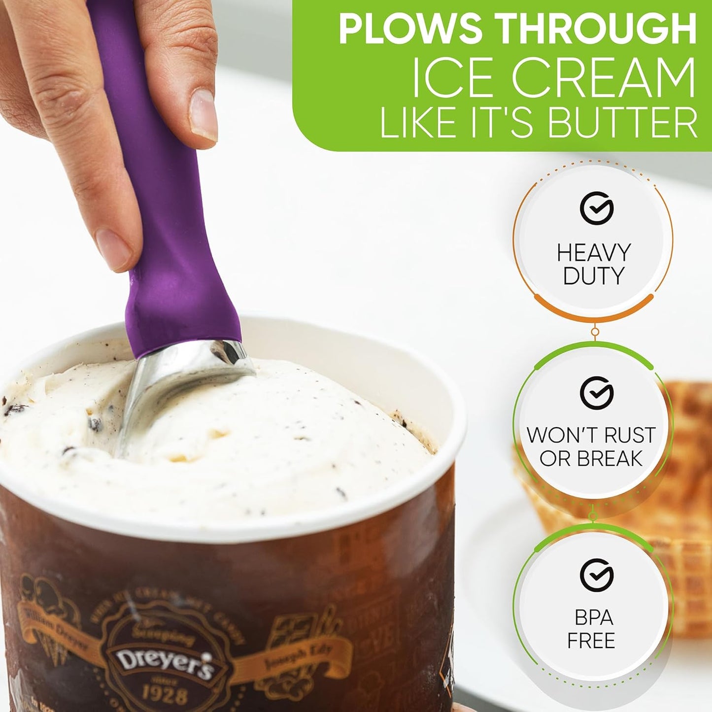 Spring Chef Ice Cream Scoop - Professional Heavy-Duty Scooper with Soft Grip Handle | Purple Color