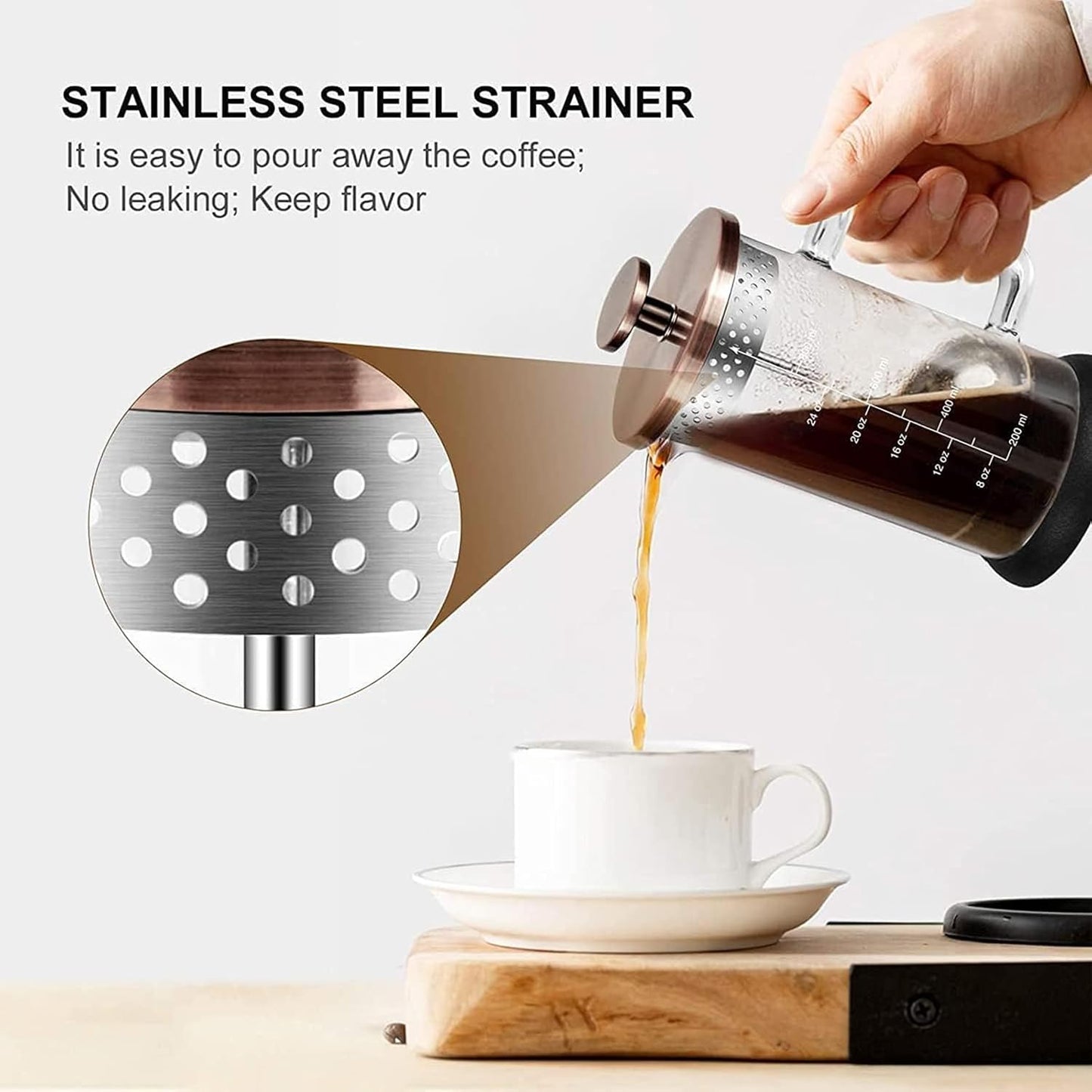 Skiennix French Press Coffee Maker - 34 Ounce Stainless Steel & Borosilicate Glass | 4 Filter System