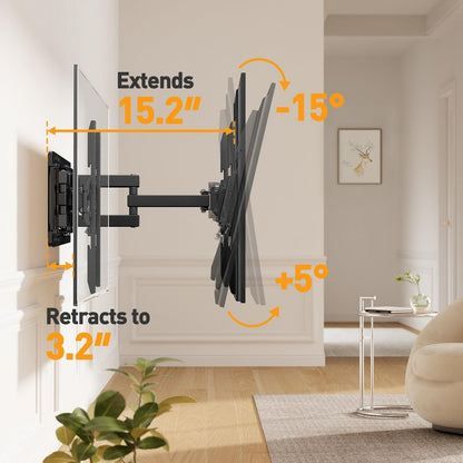 Perlegear Full Motion TV Wall Mount for 26-65 inch TVs, TV Bracket Supports Swivel Articulating Level Extension Tilt Arms, Max VESA 400x400mm up to 99lbs, 16" Wood Studs, PGMFK4