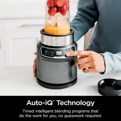 Ninja BN400 Nutri Pro Compact Personal Blender - Auto-iQ Technology, 1000W, Includes 18oz & 24oz To-Go Cups, Stone Silver