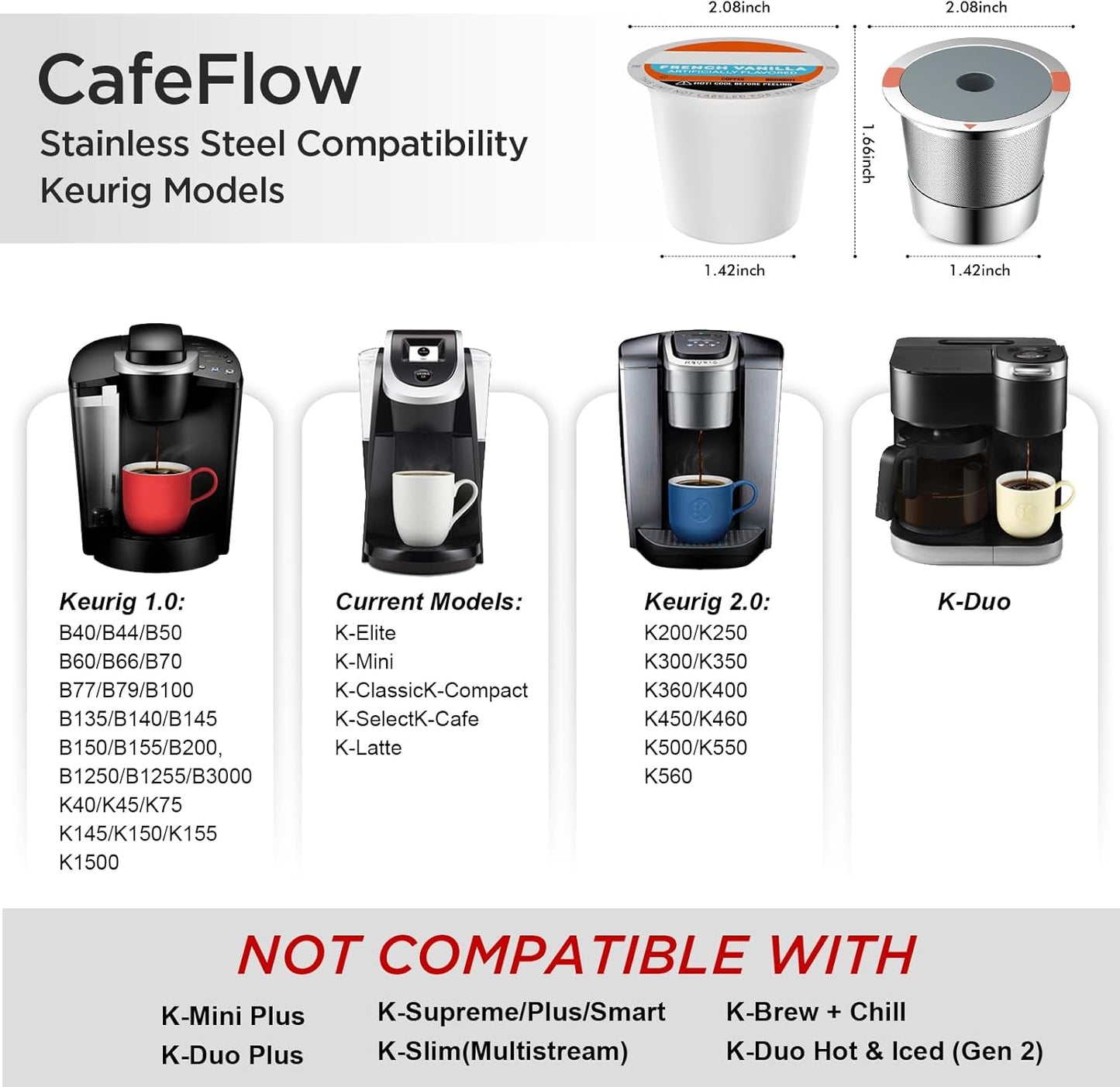 Noalto Reusable K Cups - Universal Stainless Steel Coffee Pods for Keurig 1.0 & 2.0 (2-Pack)