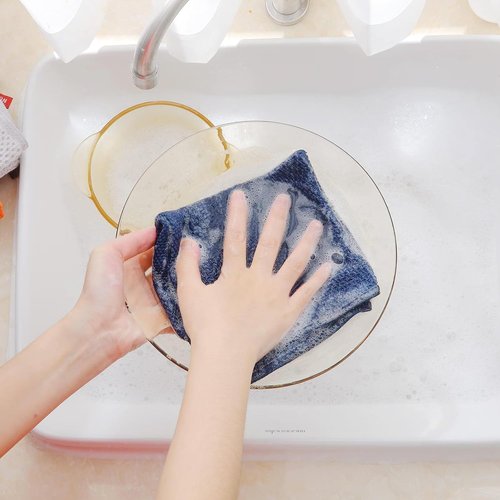 Homaxy Kitchen Dish Cloths - 100% Cotton Waffle Weave, Ultra Soft & Absorbent, 12x12 Inches, Navy Blue, 18-Pack