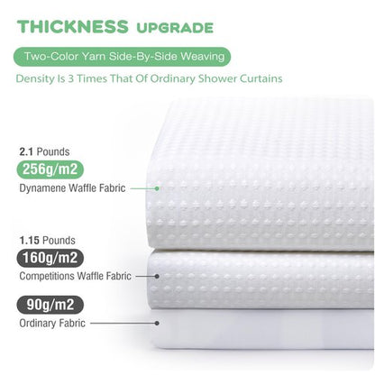 Dynamene Extra Long Shower Curtain and Liner Set - 90 inch Tall Waffle Fabric, Waterproof Clear Liner, Heavy Duty Weighted Hotel Luxury Cloth Shower Curtains for Bathroom with 12 Hooks, 72x90, White
