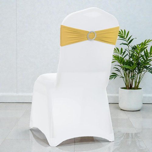 MDS Spandex Chair Sashes - Pack of 150 Elastic Stretch Bows with Buckle Slider for Wedding Decor - Gold