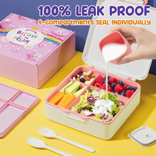 Fimibuke Bento Lunch Box - Leak Proof Toddler Container with 4 Compartments | BPA Free, Dishwasher Safe, Ideal for Ages 3-12