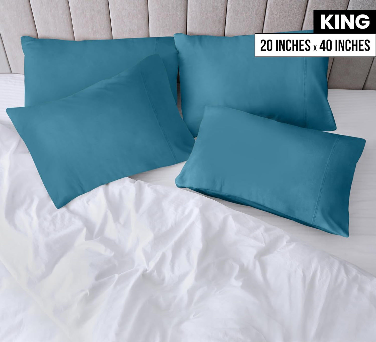 Utopia Bedding King Pillow Cases - Soft Brushed Microfiber - 4 Pack, Fade Resistant, 20 X 40 Inches | Denim Blue