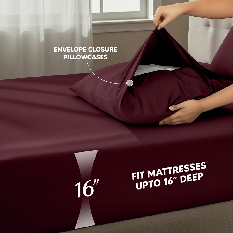 Utopia Bedding Twin Sheet Set – 3 Piece Bed Sheets for Twin Size Bed, Soft and Breathable Microfiber, Includes 1 Fitted Sheet, 1 Flat Sheet and 1 Pillowcase – Oeko Tex (Burgundy)