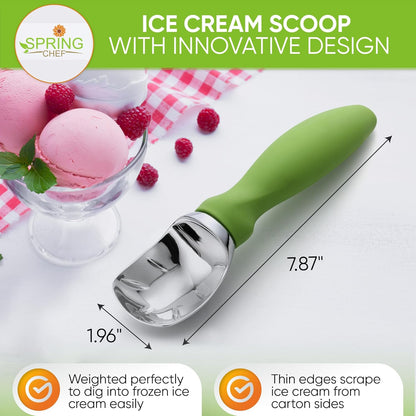 Spring Chef Heavy Duty Ice Cream Scoop - Non-Slip Handle for Easy Serving | Dishwasher Safe Tool