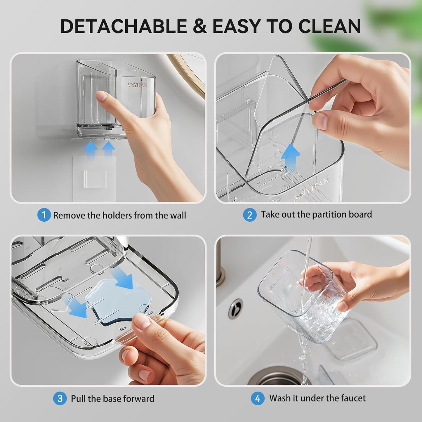 Skiennix Toothbrush Holder - 3 Slot Wall-Mounted Organizer with Removable Divider for Bathroom & Kitchen