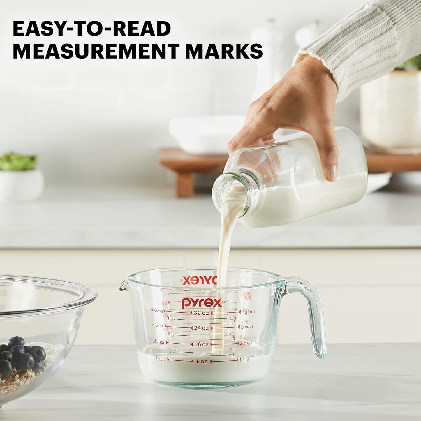 Pyrex 4-Cup Glass Measuring Cup - Dishwasher, Freezer & Microwave Safe Kitchen Essential