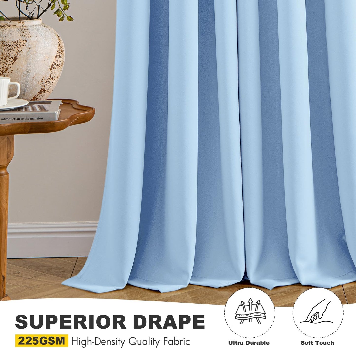 MIULEE Sky Blue Blackout Curtains - Thermal Insulated Room Darkening Drapes | 54 Inches Long, 2 Panels