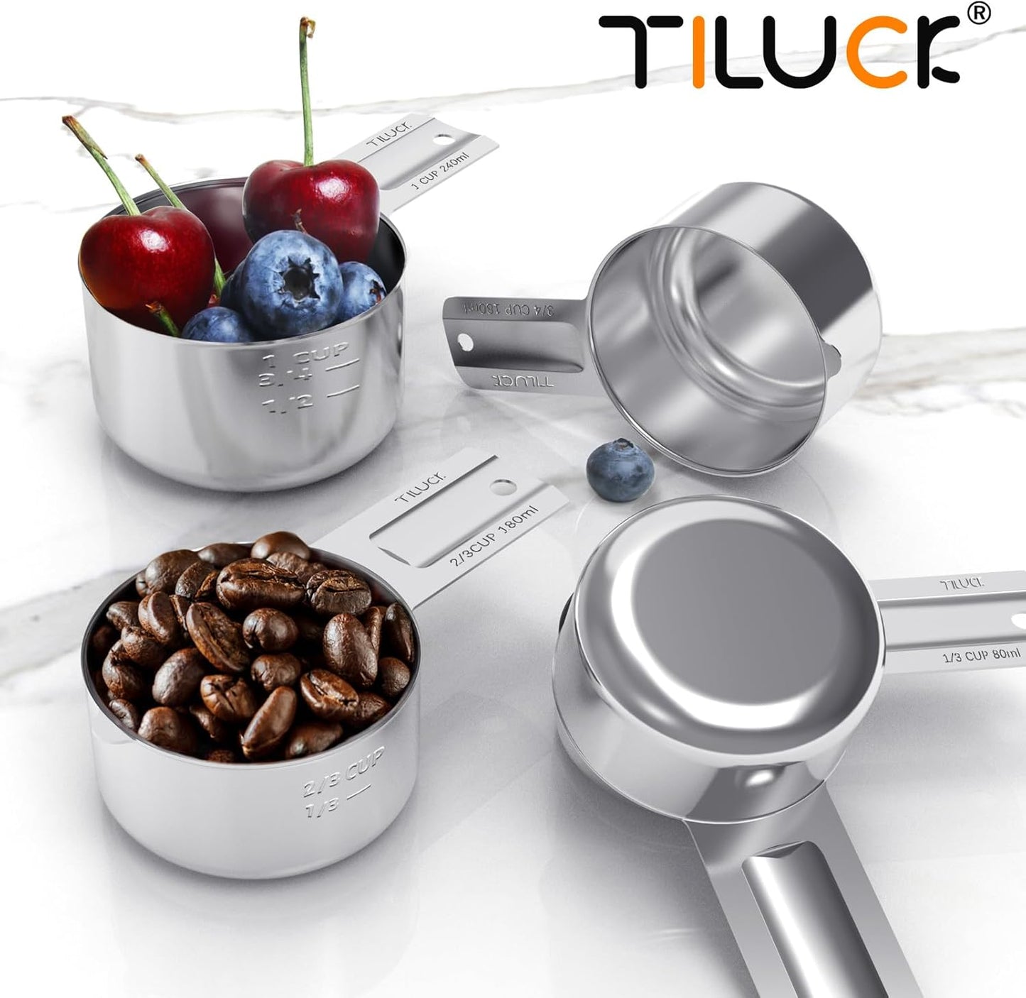 TILUCK Stainless Steel Measuring Cups Set - Essential Kitchen Gadgets for Cooking & Baking | Set of 7