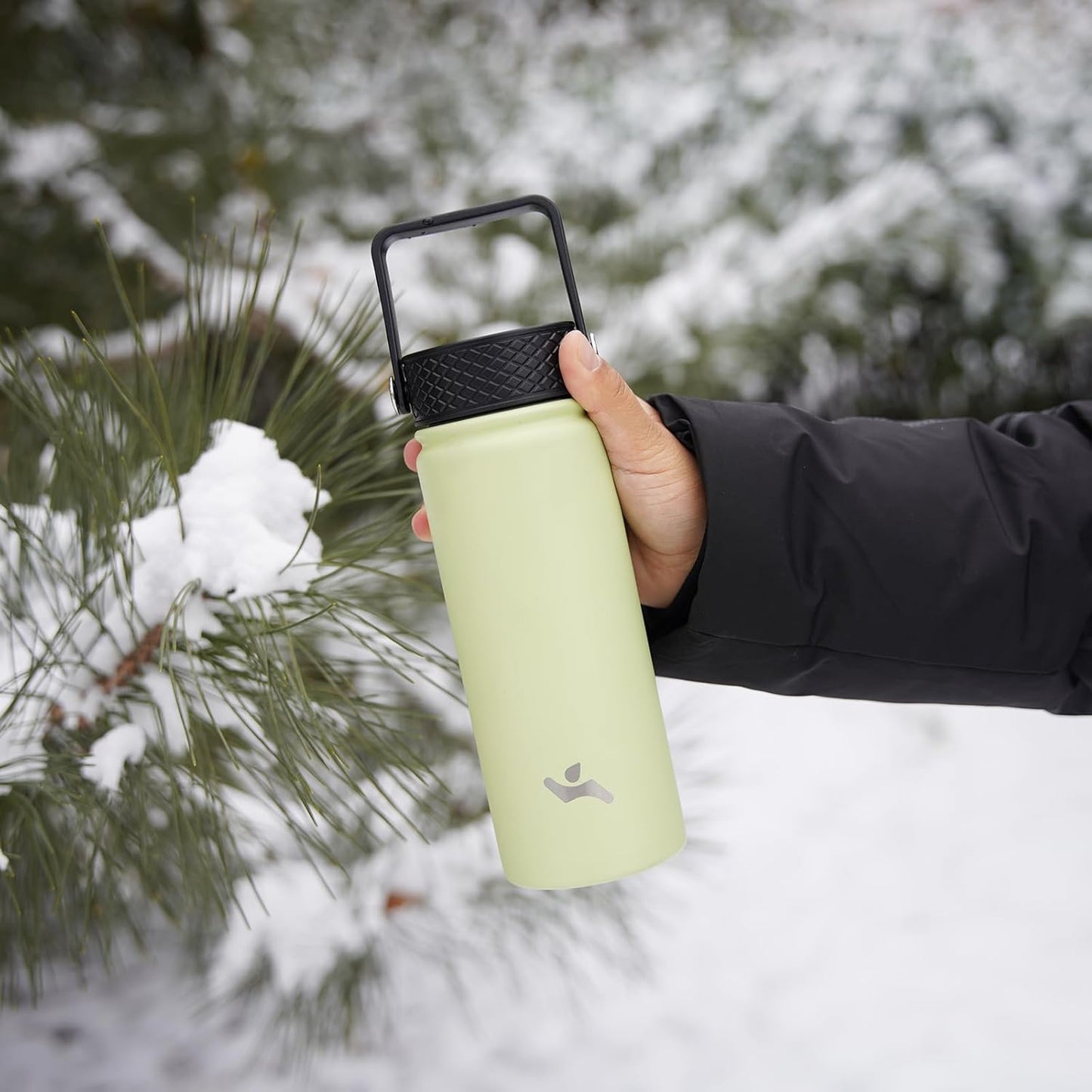 Skiennix 18 oz Insulated Stainless Steel Water Bottle - Sport Design with 3 Lids | Macaron Green