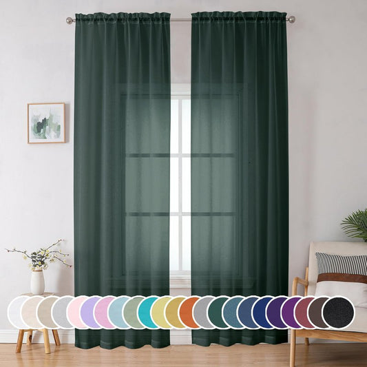 OWENIE Green Sheer Curtain 96 Inches Long 2 Panels Set for Christmas Decoration, Light Filtering Clear Sheer Curtain 95 for Bedroom/Living Room, 2Pcs, Each 42" W x 96" L