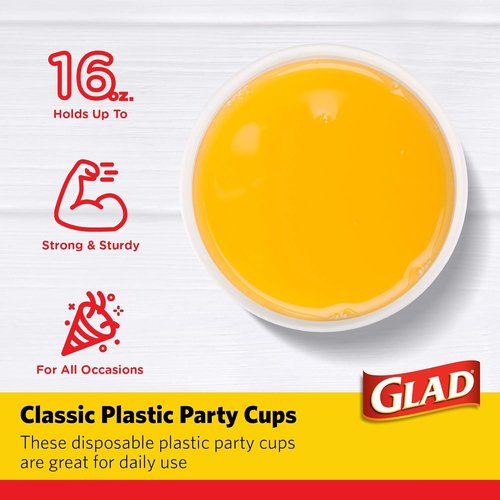Glad Everyday Disposable Plastic Cups - Strong 16oz Red Party Cups for All Occasions | 100 Pack Heavy Duty