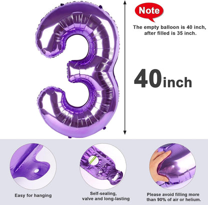 40 Inch Purple 40th Birthday Balloons - Large Foil Decorations for Men & Women Celebrations