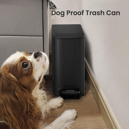 Cesun Small Bathroom Trash Can with Lid Soft Close, Step Pedal, 6 Liter / 1.6 Gallon Stainless Steel Garbage Can with Removable Inner Bucket, Anti-Fingerprint Finish (Matt Black)