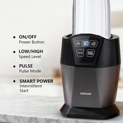 Liebe&Lecker Smoothie Blender - 1200W Smart Technology Blender with 28oz To-Go Cup & 50oz Jar