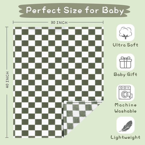 Yurhap Checkered Baby Blanket Fleece Baby Blankets for Boys, Ultra Soft Cozy Fluffy Infant Toddler Newborn Receiving Blankets for Crib Stroller, 30''x40'', Dark Olive