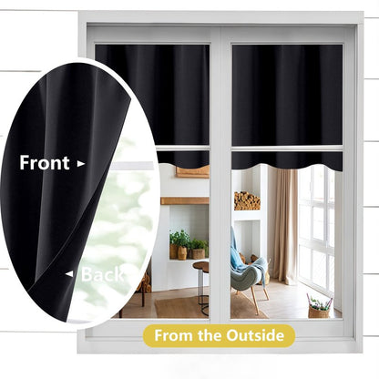 OWENIE Black Kitchen Curtains 36 Inch Length, Short Blackout Small Thermal Insulated Cafe Curtains Tier Over Sink Rod Pocket Half Window for Bathroom Bedroom Camper RV Bunk, 2 Panels, Each 30" Wx36 L