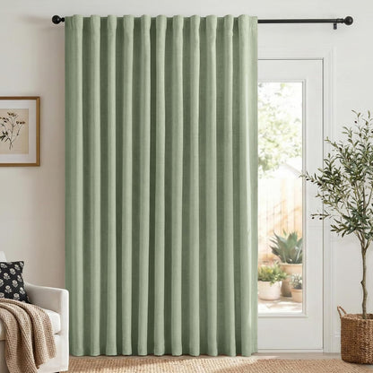 Skiennix 100% Blackout Linen Curtains - Thermal Insulated Drapes for Bedroom | 90" Long, Sage, 1 Panel Set