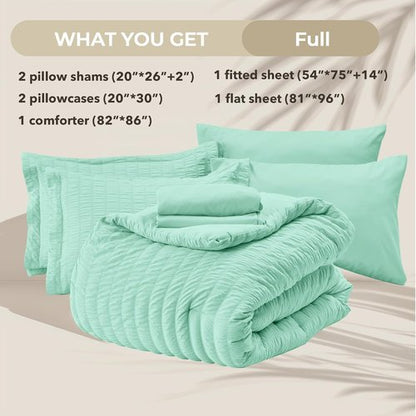 HYMOKEGE Mint Green Full Size Comforter Set - 7-Piece All-Season Luxury Bedding in a Bag