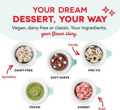 Dash My Mug Ice Cream Maker - Create Delicious Gelato, Frozen Yogurt & Sorbet - Easy to Clean - Aqua, 2 Bowls