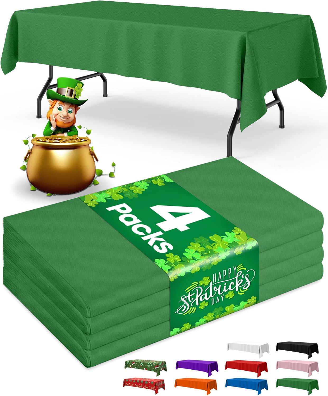 Niuara Green Plastic Table Cloth | 4 Pack 54" x 108" Rectangle Disposable Covers for St. Patrick's Day & Parties