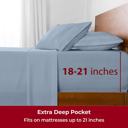 Mellanni Extra Deep Twin XL Sheets - 3 PC Iconic Collection Bedding - Luxury, Ultra Soft, Cooling Bed Sheets - Wrinkle, Fade, Stain Resistant (Twin Extra Long, Blue Hydrangea)