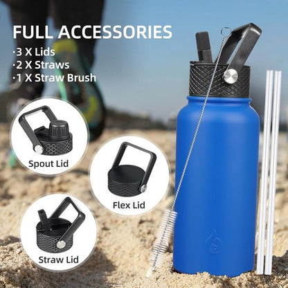 BJPKPK Insulated Water Bottle - 22oz Stainless Steel with Straw Lid | Hot & Cold Thermo, Ocean Color