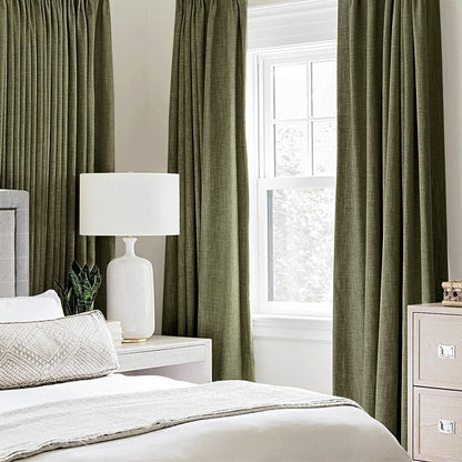 MIULEE Blackout Curtains - 100% Thermal Insulated Linen Texture Drapes | Light Olive Green, 52x72 Inch (2 Panels)