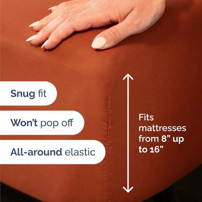 Comfy Twin Size 3-Piece Sheet Set by [Brand Name] | Breathable Cooling Bed Sheets - Luxury Hotel Quality - Deep Pockets, Soft & Wrinkle-Free - Oeko-Tex Certified - Terracotta