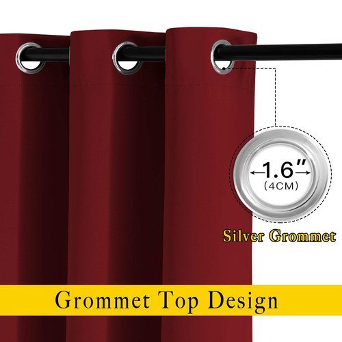 NICETOWN Burgundy Red Curtains 102 inches Long, Grommet Thermal Insulated Solid Blackout Curtains Privacy Window Treatments for Bedroom/Living Room, W46 x L102, 2 Panels