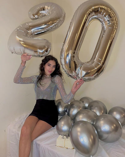 Silver Number 12 Balloon - 40 Inch Giant Foil Balloon for 12th Birthday Party Decorations