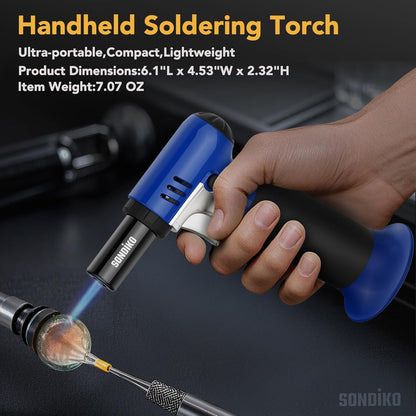 Sondiko Butane Torch - Adjustable Kitchen & BBQ Lighter for Welding | Blue & Black Design