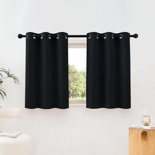 NICETOWN Black Blackout Curtains 40 inch Curtains for Kitchen, Grommet Solid Window Treatments Sound Reducing for Bedroom, 2 Panels, W37 x L40, 2 Panels
