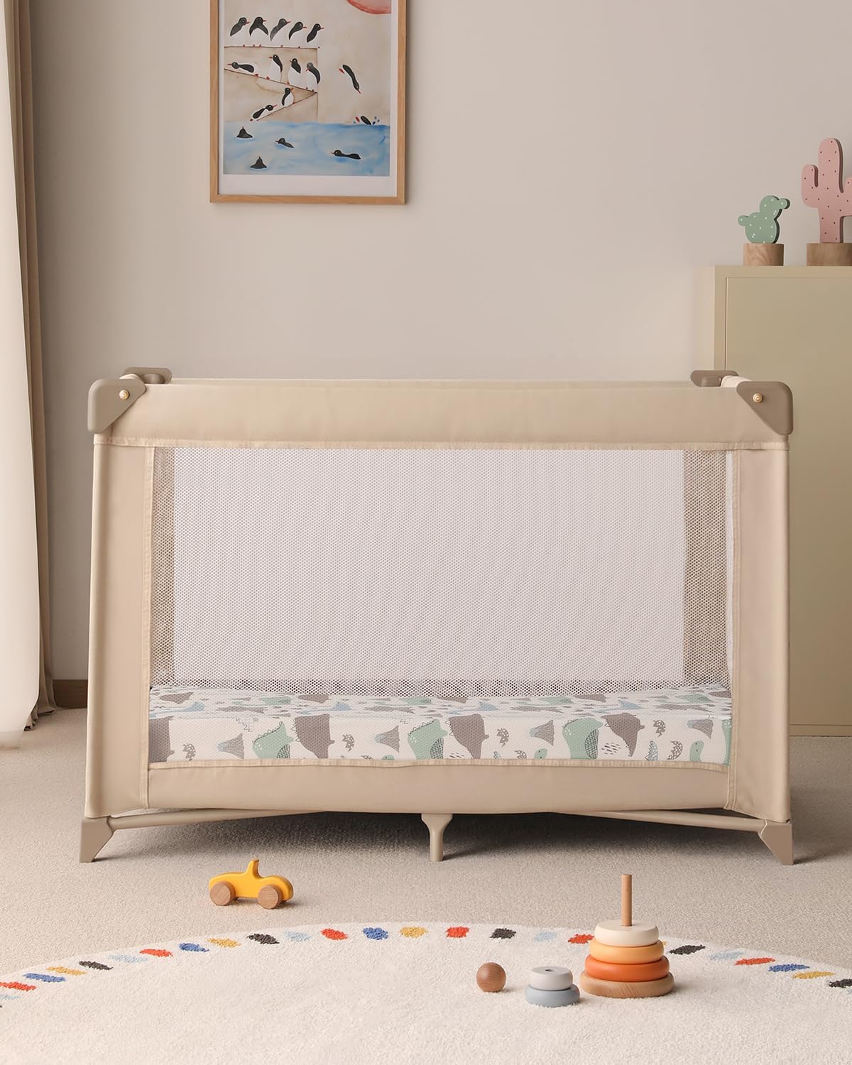 Yoofoss Baby Pack and Play Sheets - Ultra Soft Dark Blue Dinosaur Fitted Mini Crib Sheets | 38x26 Compatible with Graco