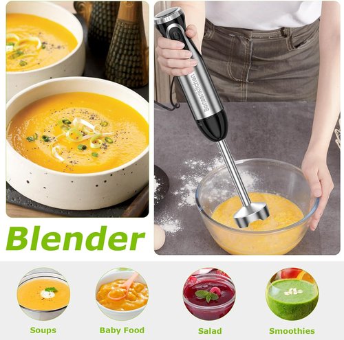 Bonsenkitchen Immersion Hand Blender - 20-Speed Turbo Mode, 500W Stainless Steel | Perfect for Soup, Smoothies, Purees