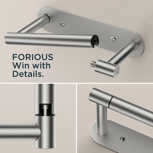 FORIOUS Toilet Paper Holder, Adhesive or Screw Wall Mount Pivoting Tissue Roll Holder for Bathroom, Stainless Steel Rustproof Self Adhesive Toilet Paper Roll Holder no Drilling, Brushed Nickel