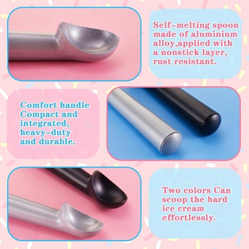 Gejoy 16 Pcs Ice Cream Scoop Set - 7 Inch Nonstick Aluminum Scooper for Gelato, Yogurt & Desserts | Black & Silver